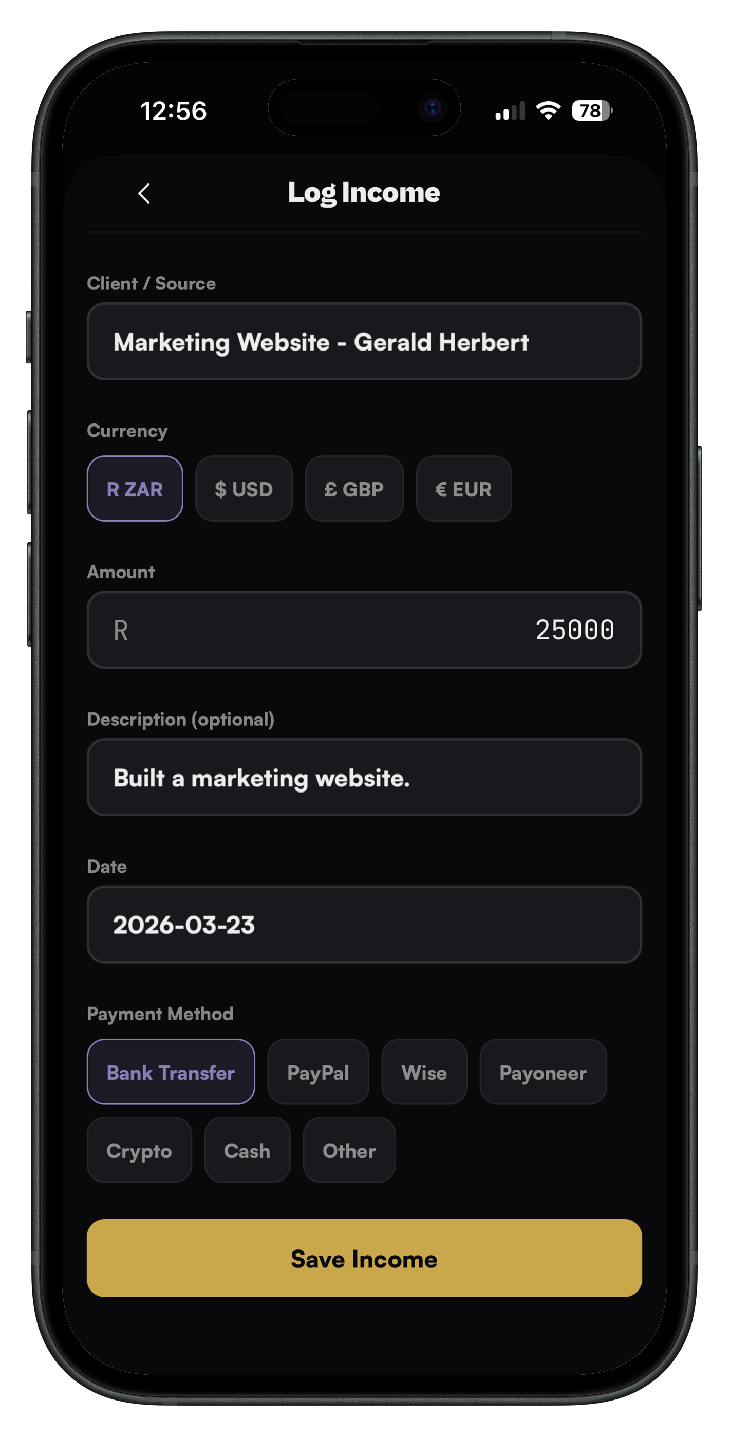 Multi-Currency screen