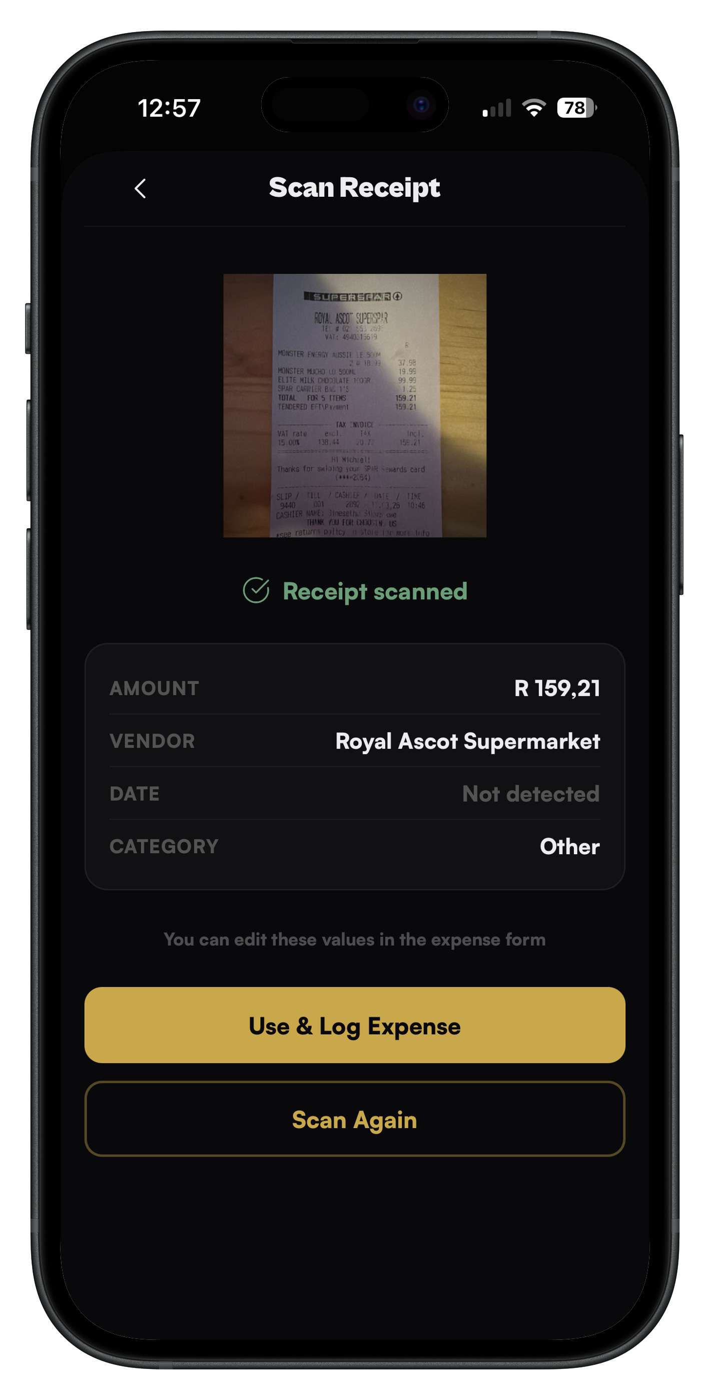 AI Receipt Scanner screen